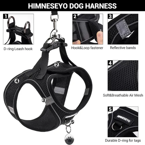 Miniatura 3 de Juego de arnés y correa para perro, arnés para perro sin tirones, sin asfixia, reflectante, transpirable, ligero, chaleco de fácil paseo, arnés