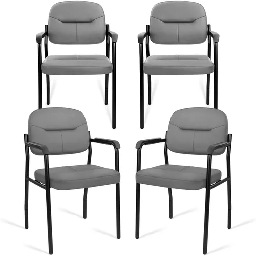 Miniatura 18 de CLATINA Sillas de recepción de espera sin ruedas, silla de invitados de cuero con brazos acolchados, modernas sillas de escritorio de oficina marrón