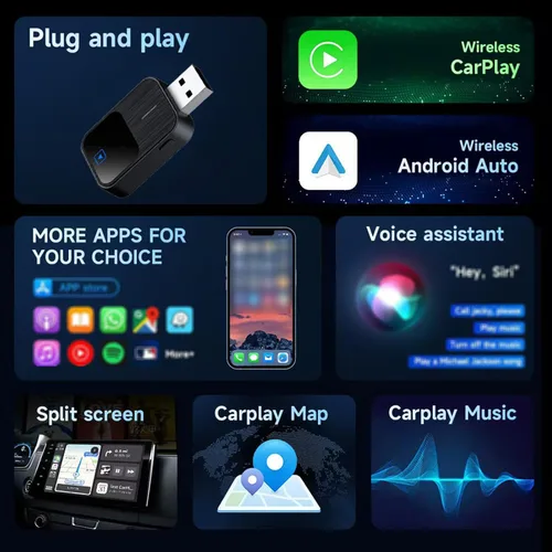 Miniatura 6 de 2026 Upgraded Wireless Carplay Adapter for BMW X6 (G06) 2019-2026 2-in-1 Mini Auto Adapter Wired CarPlay to Wireless Fast Connection,A-Black