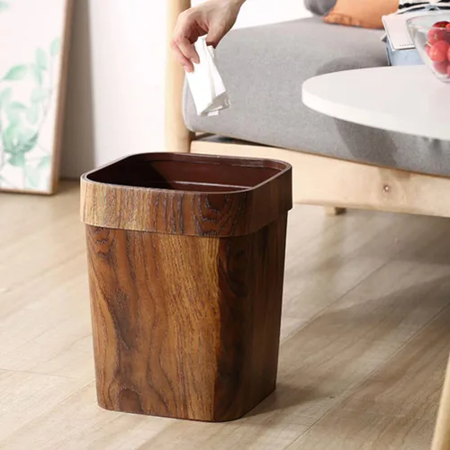 Miniatura 8 de Cabilock Bote de basura retro creativo de 14 l Imitado papelera sólida para oficina en casa dormitorio baño estilo vintage cubo de basura