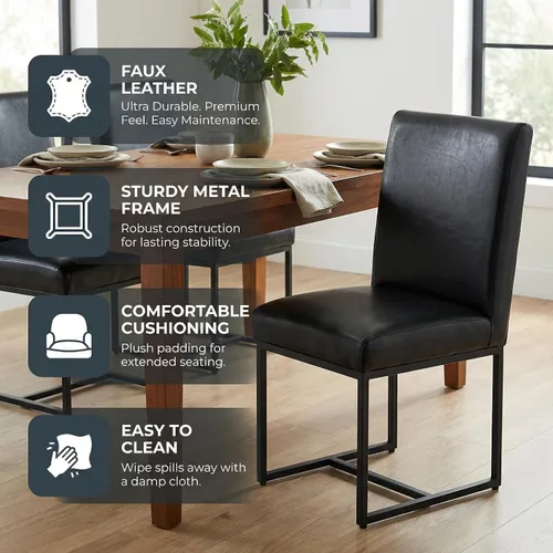 Miniatura 4 de VESCASA Sillas de comedor tapizadas de piel sintética con marco de metal negro, silla de cocina acolchada moderna de mediados de siglo