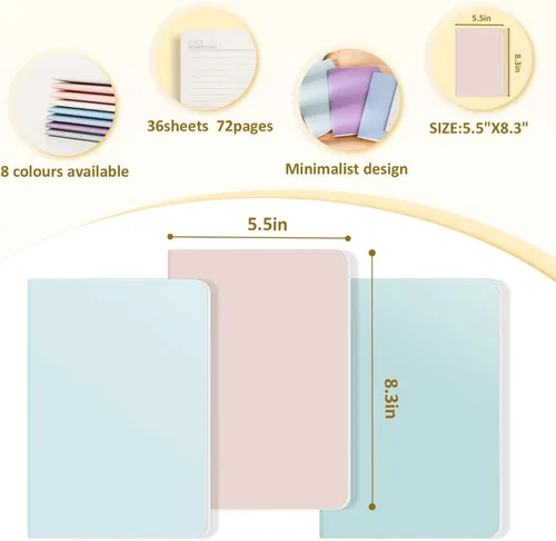 Miniatura 2 de Ddaowanx Paquete de 24 cuadernos rayados coloridos, diarios a granel, 72 páginas, 36 hojas, 8.3 x 5.5 pulgadas, tamaño A5, cuadernos de escritura