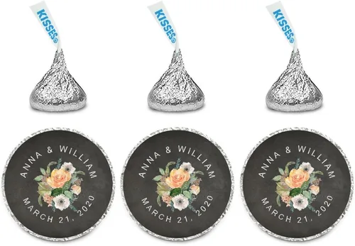 Miniatura 41 de Andaz Press Etiquetas personalizadas de gota de chocolate para boda, nombres y fecha redondos de novios, azul bebé, paquete de 240, personalizadas