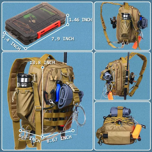 Miniatura 2 de Aertiavty Mochila de pesca, bolsa de pesca con caja de aparejos, bolsa de aparejos de pesca compacta, mochila de aparejos de pesca con soporte