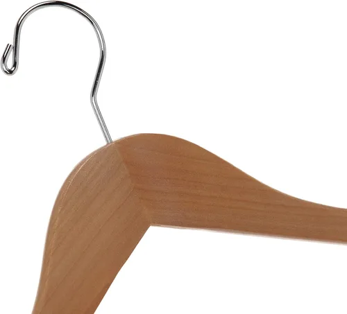 Miniatura 5 de Perchas de madera semicurvadas de calidad, paquete de 10 perchas de madera maciza con acabado liso con gancho giratorio, chaqueta, pantalón, perchas