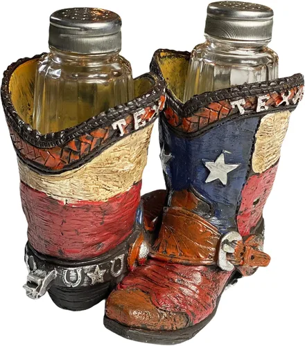 Miniatura 4 de Urbalabs - Botas de cerámica con bandera de Texas, salero y pimentero occidental, carrito, granja, mesa de comedor, cocina, decoración de encimera
