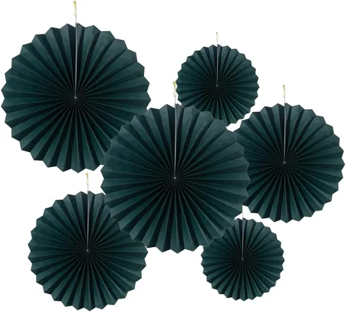 Miniatura 6 de MOWO Abanicos de papel negro para colgar decoración (negro, 6 piezas)