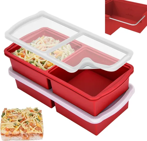 Miniatura 13 de ZIP STANDING Bandejas de silicona para congelador con tapa, contenedor para sopa de 1 taza, moldes grandes para cubitos de hielo con anillo de acero