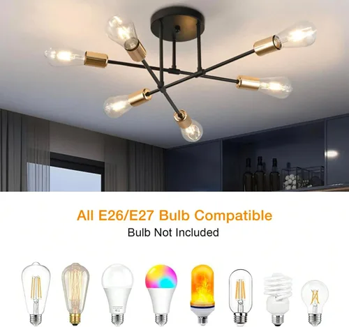 Miniatura 5 de Lámpara de techo industrial de forma DIY E26 moderna vintage de hierro para recámara, sala de estar, cocina, pasillo, lámparas de araña Negro +
