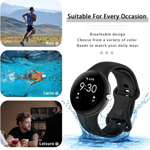 Miniatura 5 de Correa Compatible con Google Pixel Watch 1/2/3/4 (41mm), Pulsera de Reemplazo de Silicona Suave Deportiva para Google Pixel Watch 41mm Negro