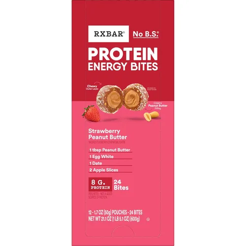 Miniatura 9 de RXBAR Protein Energy Bites, bolas de proteína sin gluten, mantequilla de maní y fresa, caja de 21.1 onzas (24 bocados)