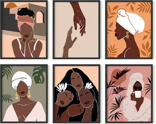HAUS AND HUES Arte de pared de mujer negra, juego de 6 impresiones mágicas de niña negra, arte de color para mujeres, decoración de pared inspirada
