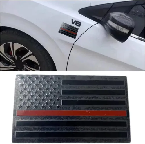 Miniatura 7 de Calcomanías de metal 3D en relieve con emblema de la bandera estadounidense (1 par), negro mate (5 x 3 pulgadas), calcomanías patrióticas de bandera