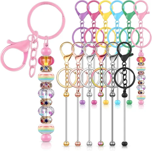 Miniatura 10 de Tondiamo 12 llaveros con cuentas, barras a granel, llavero de metal con cuentas en blanco para manualidades, regalo de bricolaje