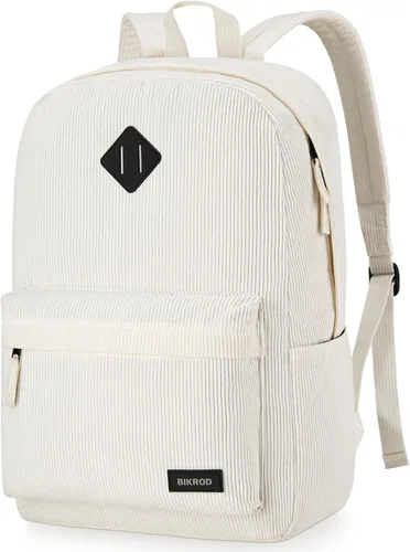 BIKROD Mochila para niñas, mochila escolar beige para adolescentes y niños, mochila ligera de pana suave casual para mujeres, mochila grande y