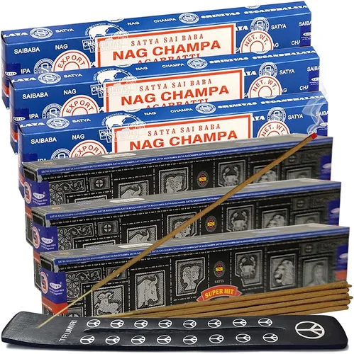 Miniatura 8 de Varillas de incienso de Sangre de Dragón y Palo Santo con soporte, paquete de variedad de la marca House of Nag Champa y Trumiri