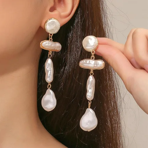 Miniatura 2 de Aretes de perlas para mujer, aretes colgantes de perlas para adolescentes y niñas, aretes de perlas, elegantes aretes de perlas, aretes colgantes