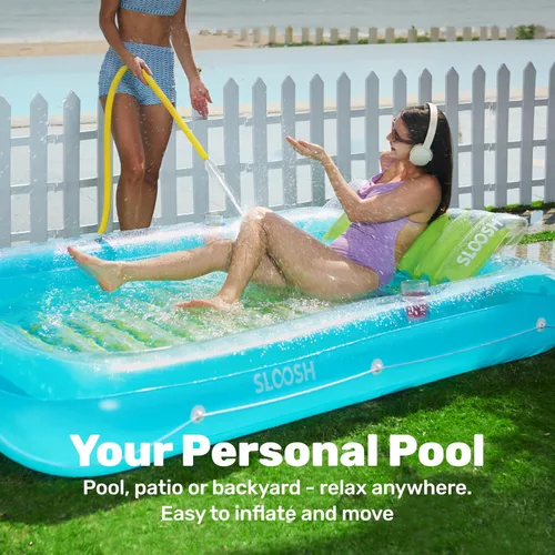 Miniatura 3 de SLOOSH Flotador inflable para adultos, con almohada, 216 x 145 cm, 4 en 1: balsa estilo tina bronceadora, camastro para tomar el sol, para fiestas