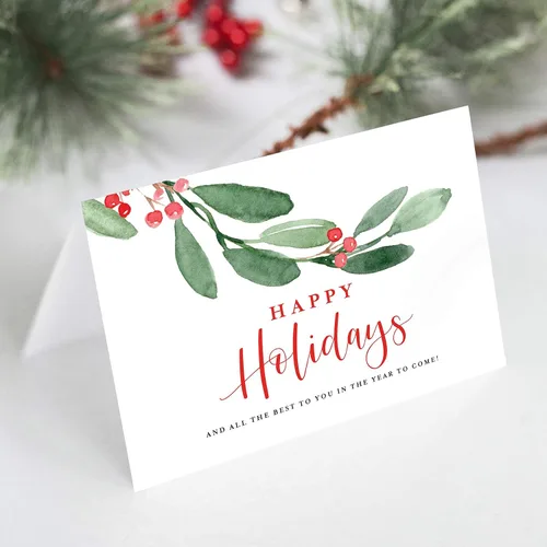 Miniatura 2 de Bliss Collections Happy Holidays Tarjetas de felicitación de Navidad plegadas con sobres, diseño de follaje verde de 4 x 6 pulgadas, diseño