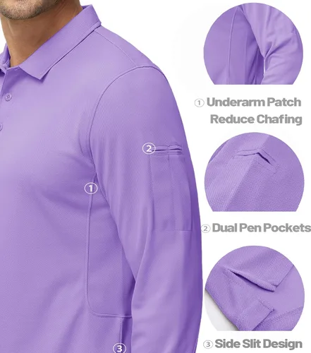Miniatura 4 de MAGCOMSEN Camisas polo para hombre, 3 botones, secado rápido, manga larga, tácticas, camisa de golf