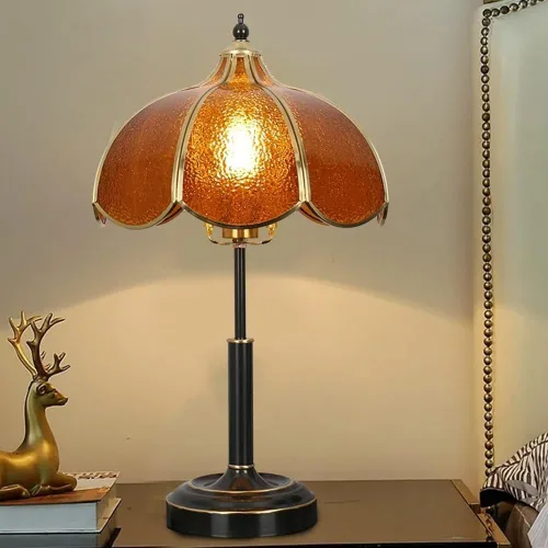 Miniatura 5 de Desk Light Vintage Glass Table Lamp Bedroom Study Living Room Brass Stained Nightstand Lamps for Home Office(Red,Small)
