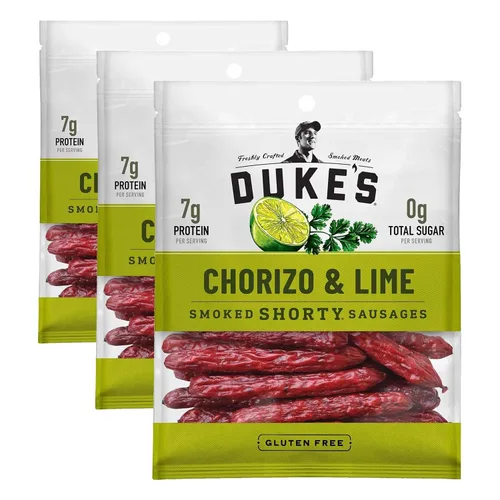 Miniatura 8 de Duke's Chorizo de cerdo y salchichas ahumadas de lima, 0.27 oz de proteína por porción, regalo de aperitivo de carne para el día del padre, 5 onzas.