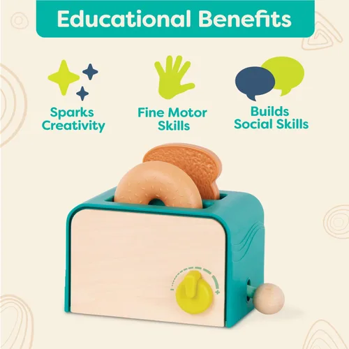 Miniatura 7 de B. toys – Mini Chef – Juego de simulación de tostadora – Juego de desayuno de simulación – Set de brunch de 14 piezas – Tostadora emergente