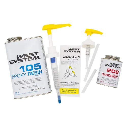 West System Paquete de resina epoxi 105A (32 fl oz) con endurecedor epoxi lento 206A (7 onzas líquidas). También incluye una resina y una bomba de