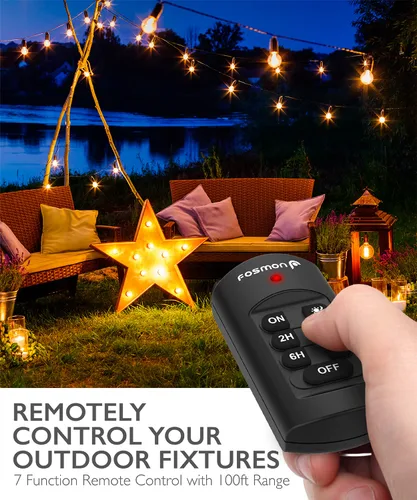 Miniatura 6 de Fosmon - Temporizador de luz para exteriores con toma de corriente y control remoto, temporizador de enchufe impermeable de atardecer a amanecer