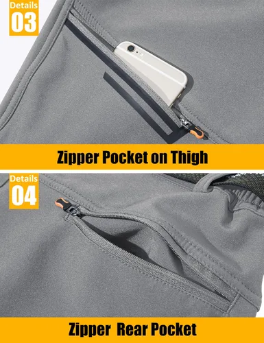 Miniatura 7 de MAGCOMSEN Pantalones de invierno para hombre, con forro polar, resistentes al agua, 4 bolsillos con cremallera, pantalones para exteriores