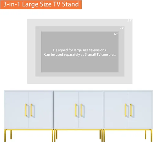Miniatura 4 de JOZZBY Aparador de buffet con almacenamiento, gabinete de madera moderno con estantes ajustables, gabinetes blancos y dorados para sala de estar