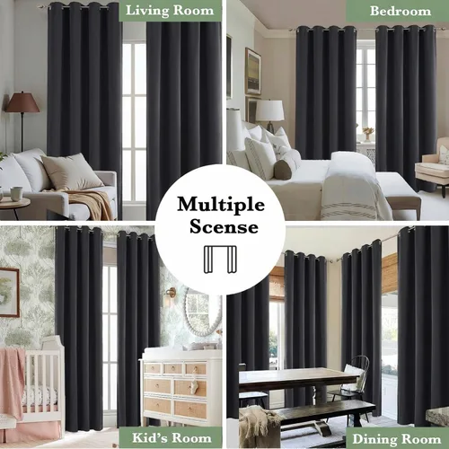 Miniatura 6 de OWENIE Cortinas 100% opacas de 96 pulgadas de largo, 2 paneles para dormitorio, sala de estar, cortinas superiores con aislamiento térmico