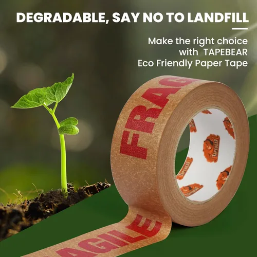 Miniatura 5 de TAPEBEAR Cinta Frágil de Papel Kraft Ecológico de 2 pulgadas x 55 yardas, Cinta de Papel Marrón de Embalaje Biodegradable Cinta Autoadhesiva