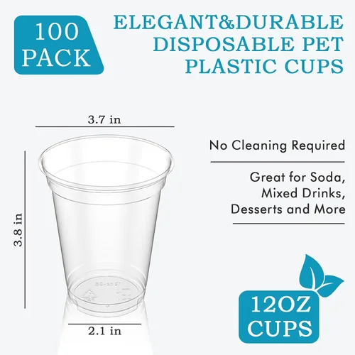 Miniatura 6 de Turbo Bee Paquete de 100 vasos de plástico transparente de 12 onzas, vasos desechables de plástico de cristal para fiesta para café helado, batido