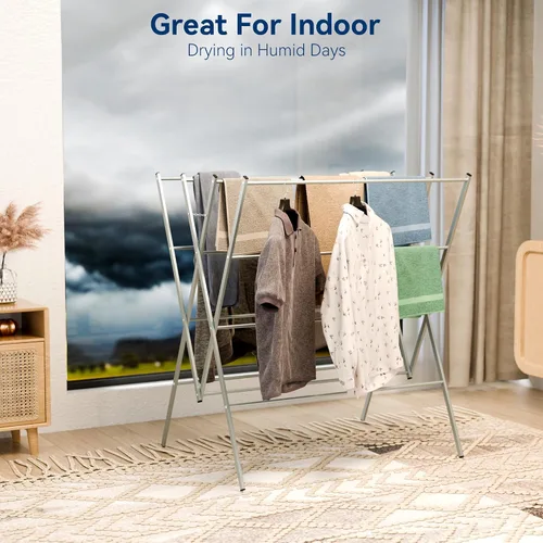 Miniatura 6 de Whitmor Tendedero plegable para ropa, 12 barras de metal para colgar ropa, uso en interiores y exteriores, 36.2 pulgadas de profundidad x 30.3