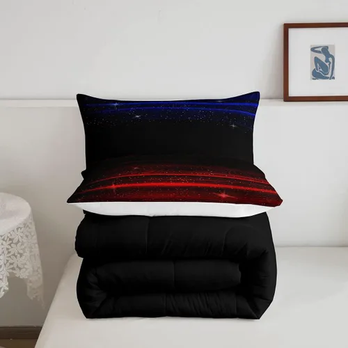 Miniatura 4 de Juego de edredón degradado, juego de ropa de cama con degradado azul, rojo y negro, tamaño King, edredón de plumón con estrellas y cielo estrellado