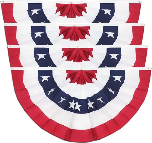 Paquete de 4 banderas plisadas de Estados Unidos, bandera estadounidense de 3 x 6 pies, bandera patriótica de Estados Unidos con cabecera de lona y