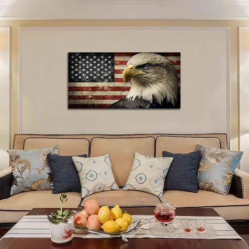 Miniatura 3 de yearainn Lienzo decorativo para pared, diseño de bandera de Estados Unidos con águila para decoración de pared, lienzo patriótico, diseño rústico