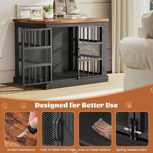 Miniatura 5 de VOPEAK Mueble de jaula para perros de 27.5", jaula para perros resistente a mordiscos para perros pequeños y cachorros, jaulas para perros