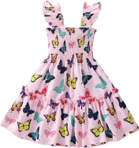 RETSUGO Vestidos para niñas pequeñas, vestido casual de fiesta de cumpleaños, vestido de verano para niños pequeños, vestido de verano de 1 a 8 años
