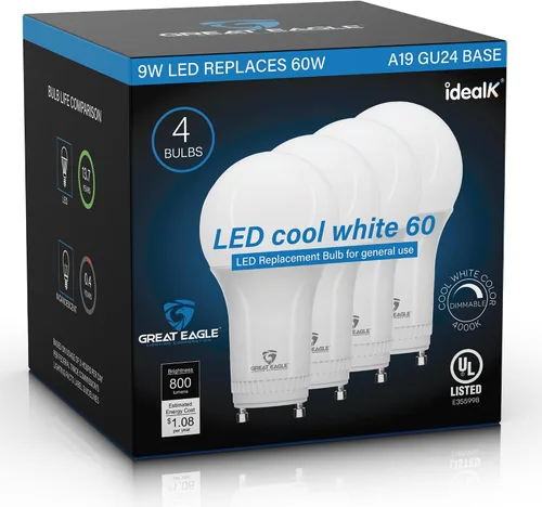 Miniatura 12 de Great Eagle - Bombilla LED GU24 con forma A19, 9 W (equivalente a 60 W), regulable, blanco suave de 3000 K, certificación UL, bombilla de 2 puntas