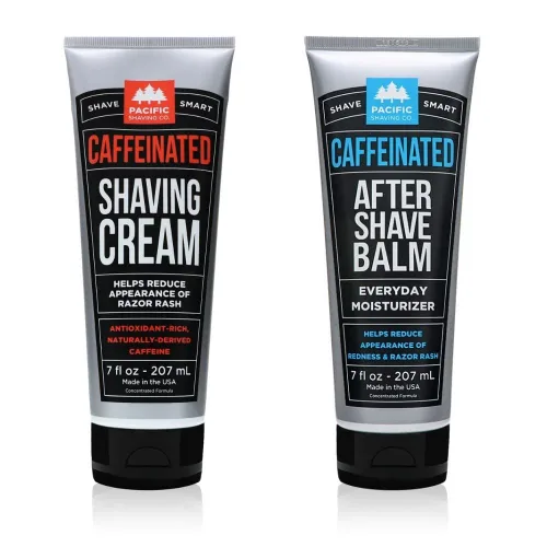 Pacific Shaving Company Juego de crema de afeitar y después del afeitado con cafeína, kit de afeitado para hombres, crema de afeitado enriquecida