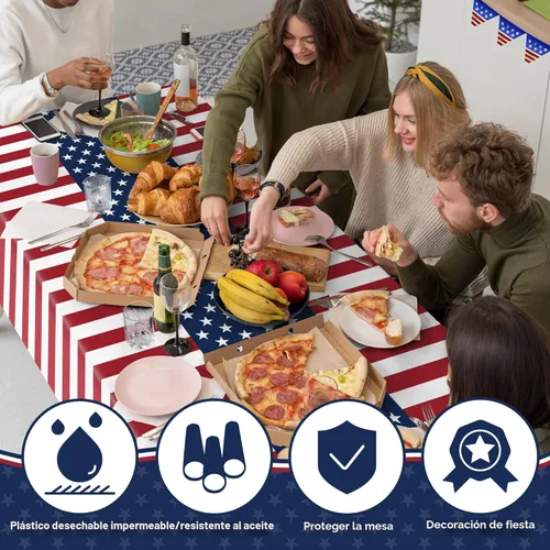 Miniatura 4 de OHOME Decoraciones del 4 de julio, mantel de plástico con bandera patriótica estadounidense para decoraciones del día de los veteranos, accesorios