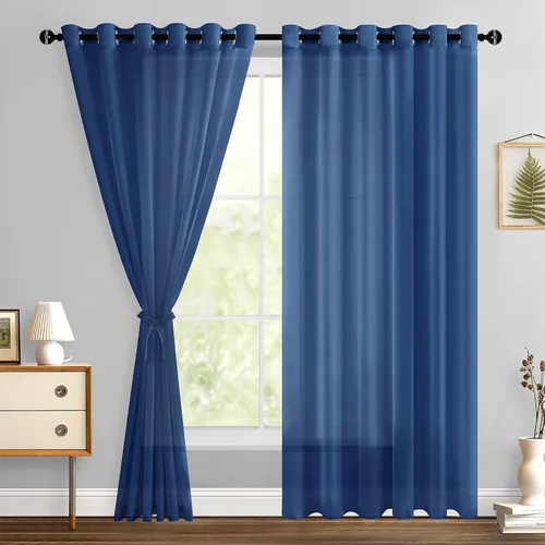 Miniatura 70 de Hiasan - Cortinas traslúcidas de gasa cortas semitransparentes con ojales y alzapaños filtrantes de luz para ventana, dormitorio, baño, 2 paneles