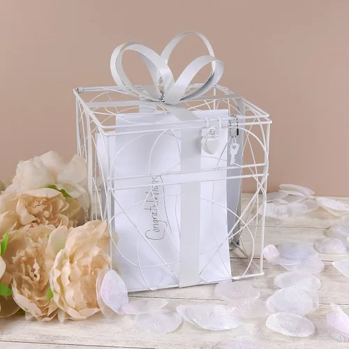Miniatura 5 de Simplicity Caja de tarjeta de boda de metal blanco, 8.5 '' L x 9'' W x 11.2'' H Simplicity - Caja para tarjetas de boda