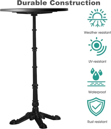 Miniatura 5 de Mesa de bar de 43.3 pulgadas de alto, moderna mesa de pub bistró, mesa redonda de cóctel para 2-3 personas, mesas de café de altura de bar Negro mate