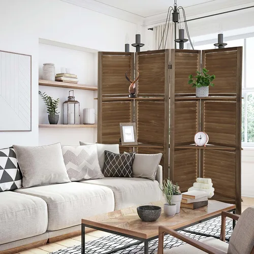 Miniatura 2 de Divisor de habitación con estantes, 4 divisores de habitación y pantallas de privacidad plegables, separadores de habitación plegables de 4 paneles