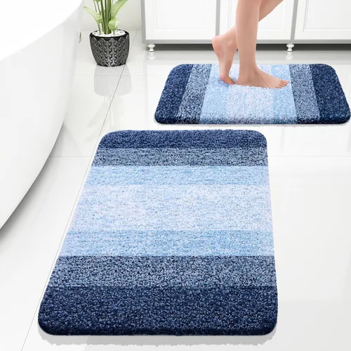 Miniatura 35 de OLANLY Juego de 2 alfombras de baño de microfibra suave y absorbente, antideslizantes, se pueden lavar y secar a máquina, alfombras de baño peludas