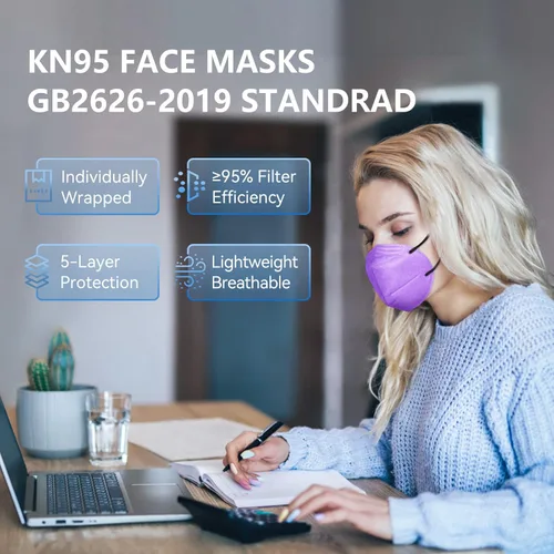 Miniatura 2 de 60 Paquetes Mascarillas Faciales KN95, Envueltas Individualmente Protección de 5 Capas Copa Mascarilla Facial contra Polvo, Mascarilla de Protección