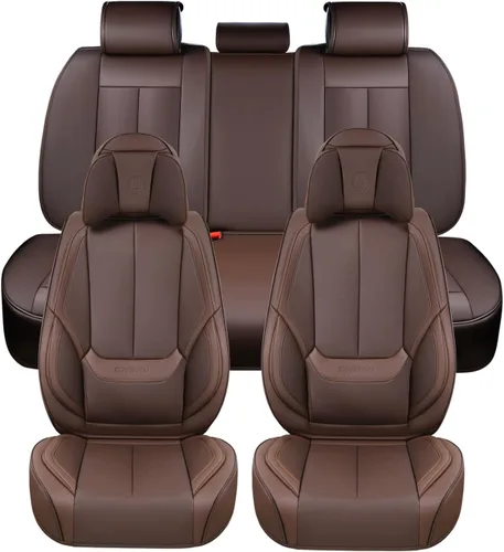 Miniatura 6 de Coverado Fundas de asiento delantero y trasero, 5 piezas, protectores de asiento impermeables de piel de napa para automóvil, juego completo